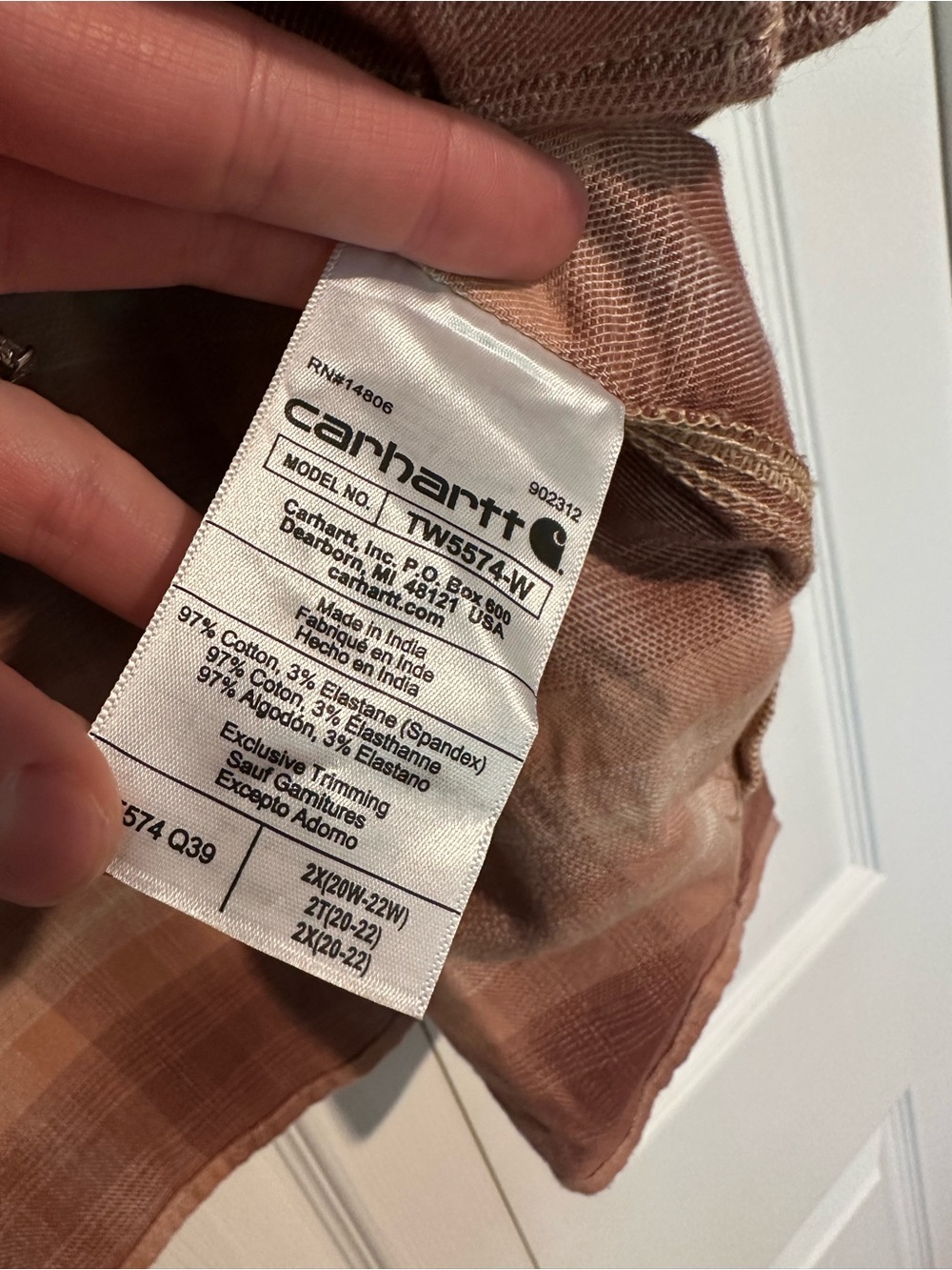 Carhartt Rugged Flex Brown & Peach Plaid Button-Up Shirt - Picture 5 of 7
